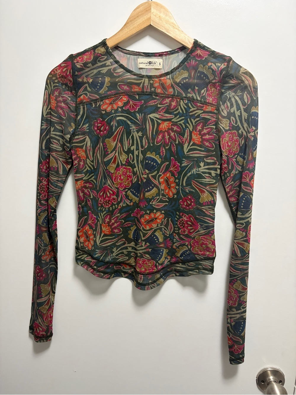 Natural Life Sloane mesh long sleeve top Size Small Boho